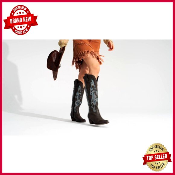 Embroidered Western Pull-On Knee-High Cowboy Boots Vintage Retro Chic - Picture 7 of 7